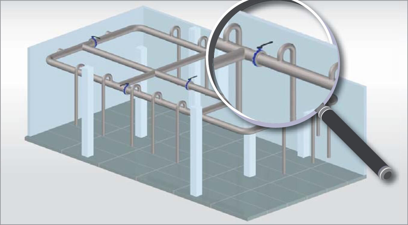 Compressed air distribution network with pipeline grid