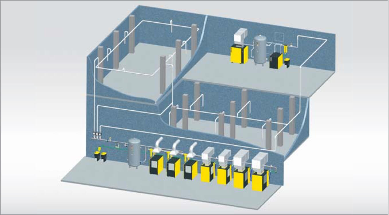 Sistem de distributie aer comprimat cu două statii
