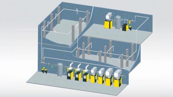Sistem de distributie aer comprimat cu două statii
