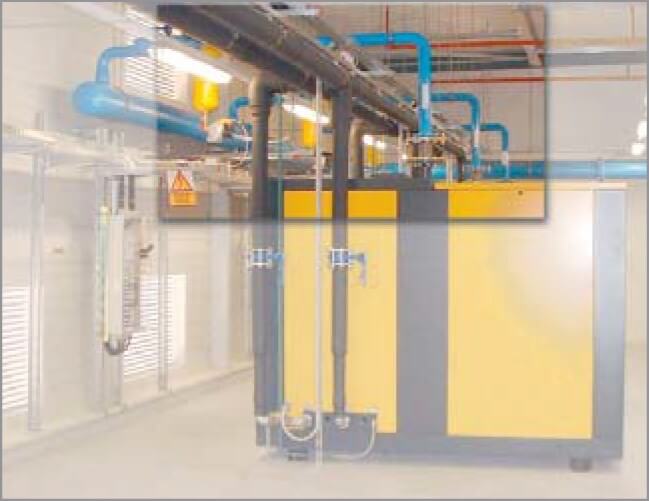 Vibration-dampening compressor connection with axial compensators