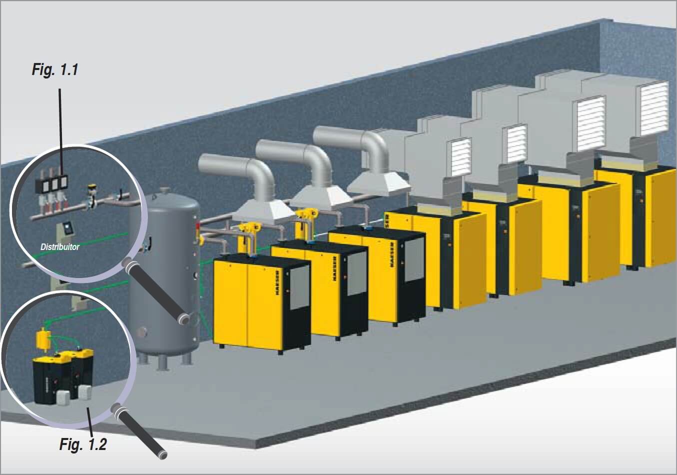 Compressed air station with collecting duct